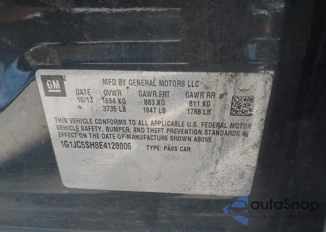 2014 Chevrolet Sonic Lt Auto z USA, uszkodzony, nr VIN 1G1JC5SH8E4128006